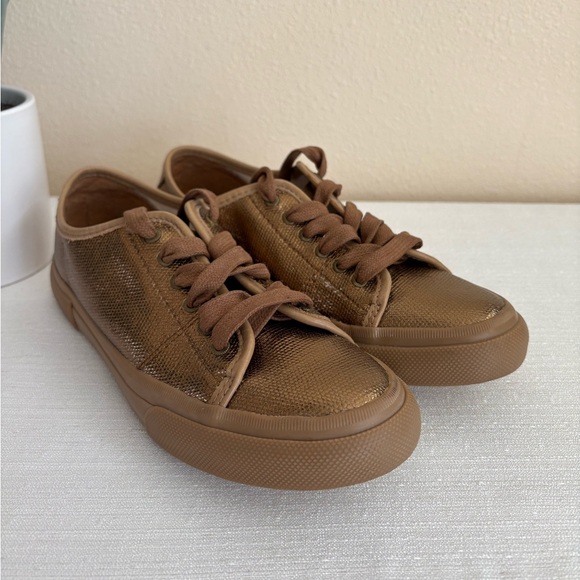 FRYE Gia Canvas Bronze Metallic Leather Casual Sneakers Women’s 6.5M - Picture 3 of 13